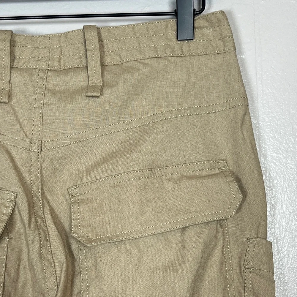 ZARA Women’s Size XS Khaki Linen ZW Collection Multi Pocketed Cargo Utility Pant